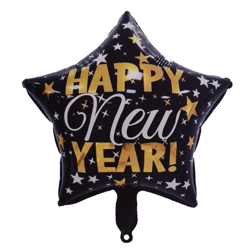 Fólia lufi – Happy New Year – Fekete csillag