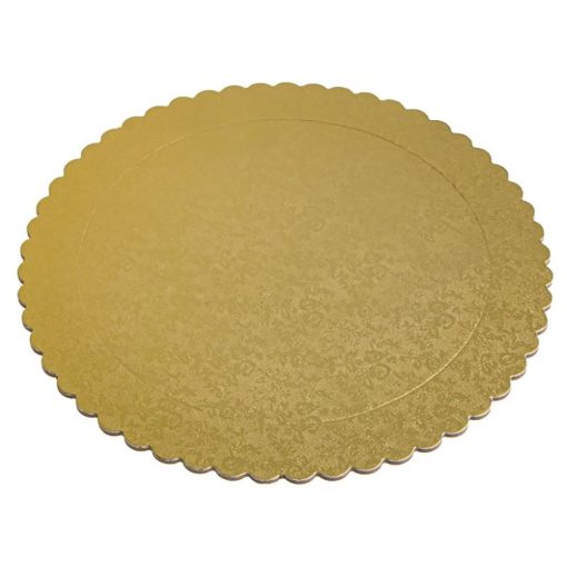 Arany színű kör alakú fodros karton tortaalátét – 20 cm