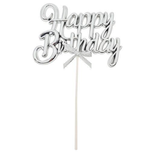 Happy Birthday feliratú torta dekoráció – Ezüst