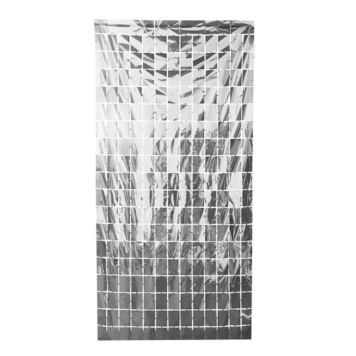 Négyzet alakú fólia függöny dekoráció – Ezüst