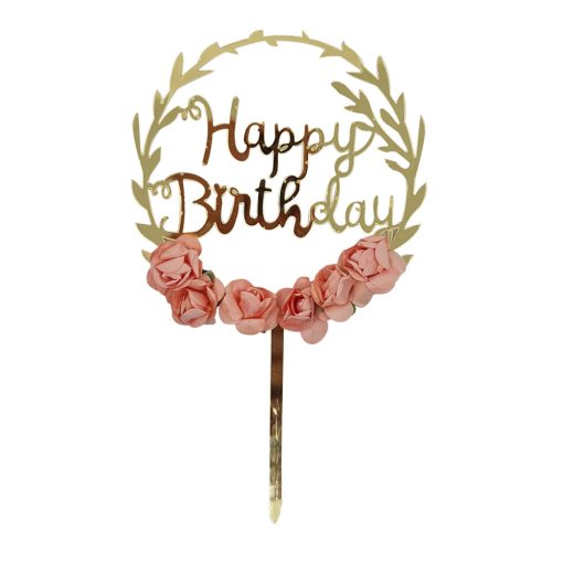 Torta dekoráció, torta beszúró – Happy Birthday felirat rózsákkal