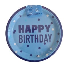 6 darabos papír tányér – Happy Birthday – Kék