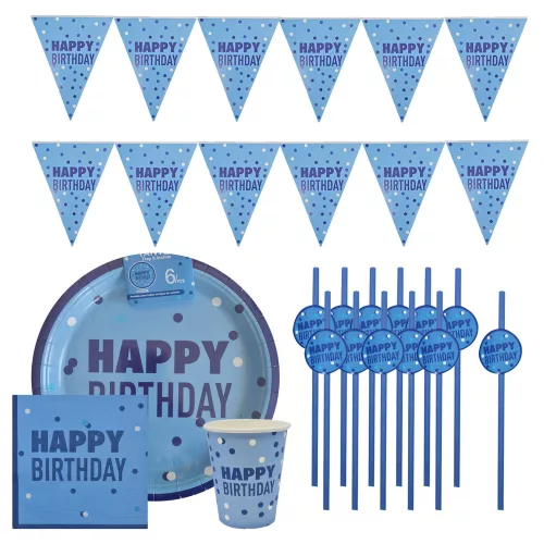 12 darabos papír szívószál – Happy Birthday - Kék