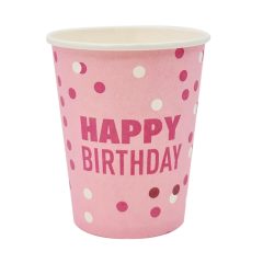 6 darabos papír pohár – Happy Birthday – Rózsaszín