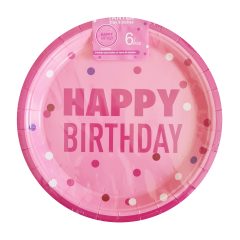   6 darabos papír tányér – Happy Birthday – Rózsaszín 