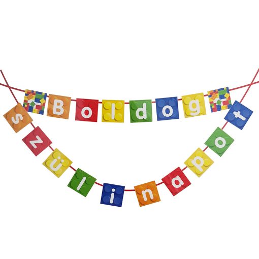 Születésnapi banner, zászlófüzér - Boldog szülinapot – LEGO minta