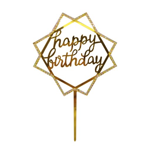 Tortadísz, torta dekoráció - Happy Birthday – Arany strassz kövekkel 