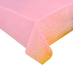   Műanyag asztalterítő – Rózsaszín alapon arany pöttyökkel