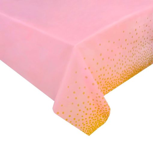 Műanyag asztalterítő – Rózsaszín alapon arany pöttyökkel