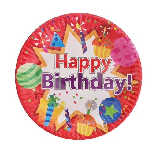 20 darabos papír tányér – Happy Birthday – Piros