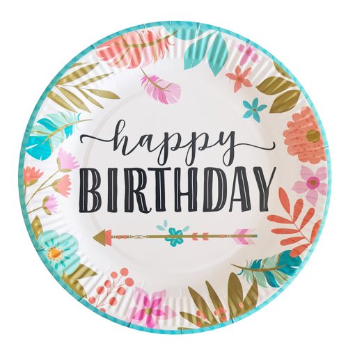 10 darabos papír tányér – Happy Birthday - Virág