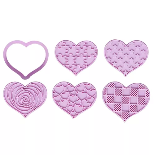 6 darabos műanyag süteménykiszúró és nyomda – Szívek