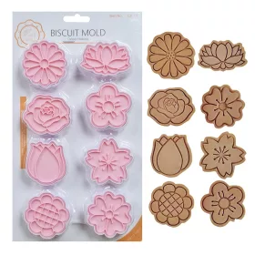   8 darabos műanyag süteménykiszúró és nyomda – Virágok 