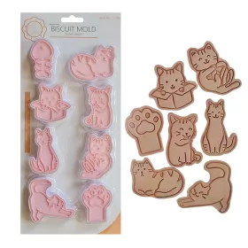   8 darabos műanyag süteménykiszúró és nyomda – Macskák tappanccsal 