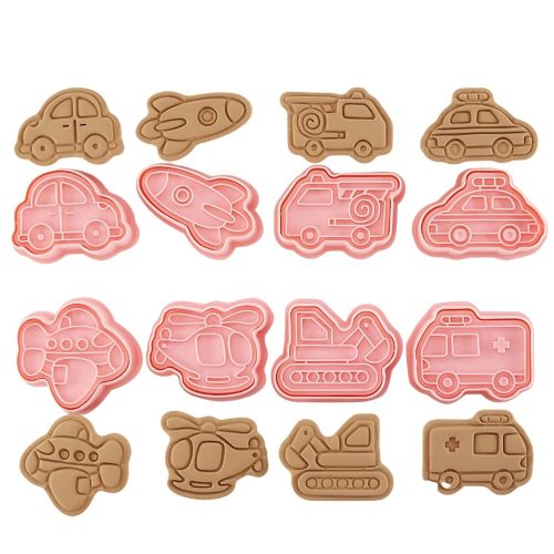 8 darabos műanyag süteménykiszúró és nyomda – Járművek