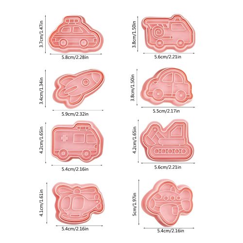 8 darabos műanyag süteménykiszúró és nyomda – Járművek