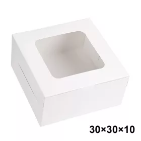 Ablakos süteményes doboz – Fehér – 30 cm × 30 cm