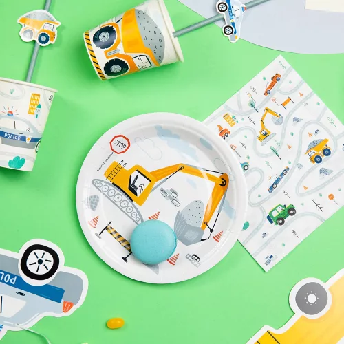 6 darabos papír tányér – Autók és munkagépek 