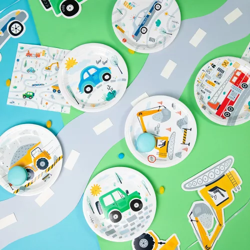 6 darabos papír tányér – Autók és munkagépek 
