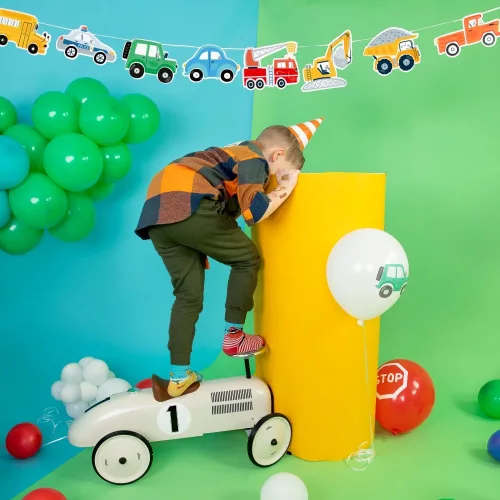 Dekorációs banner, füzér – Autók és munkagépek