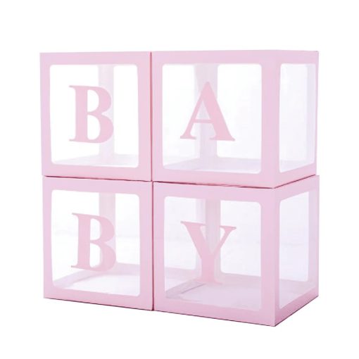 Léggömb dobozok BABY felirattal babaváróra - Rózsaszín