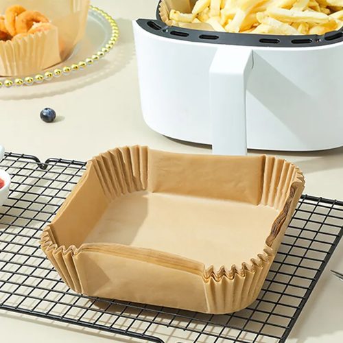50 darabos sütő papír forrólevegős sütőhöz – Négyzet – 16 cm × 16 cm - Air fryer sütőpapír 