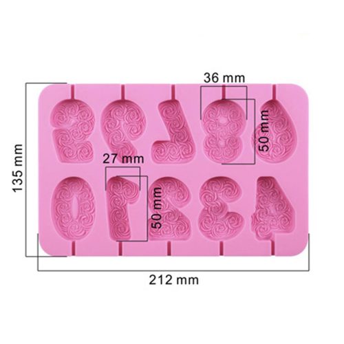 10 részes szilikon nyalóka és jégkrém forma – Számok rózsákkal