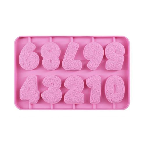 10 részes szilikon nyalóka és jégkrém forma – Számok rózsákkal