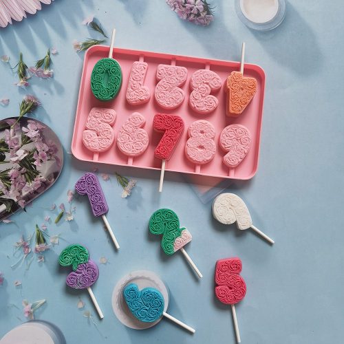 10 részes szilikon nyalóka és jégkrém forma – Számok rózsákkal