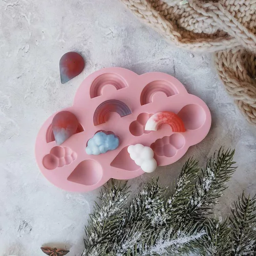 Szilikon fondant és marcipán mintázó – Felhő, szivárvány és esőcsepp mintával