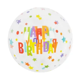   Gömb alakú buborék lufi – 50 cm – Happy Birthday csillagokkal