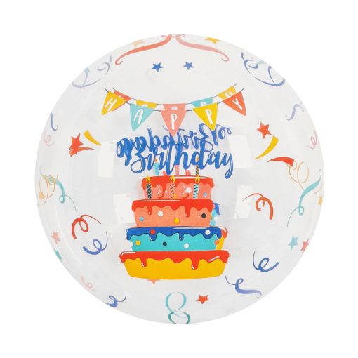 Gömb alakú buborék lufi – 50 cm – Happy Birthday torta