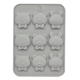   9 részes szilikon forma – Állatok – Maci, cica és nyuszi