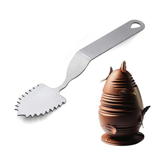 Tortaformázó és csokoládé levéldísz készítő fém spatula – Recés