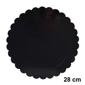   Fekete színű kör alakú fodros karton tortaalátét – 28 cm