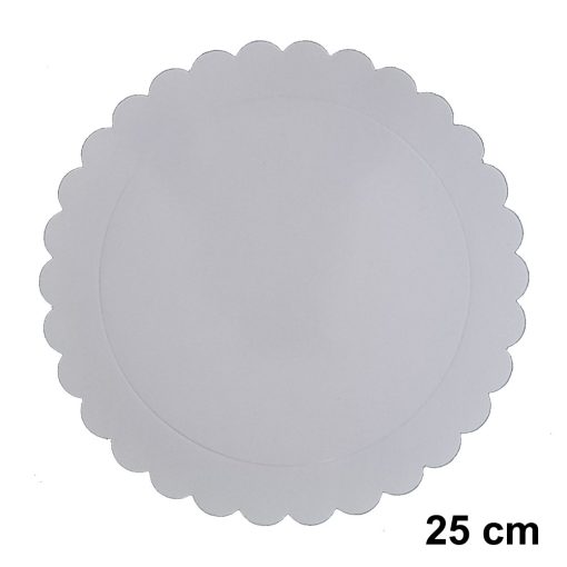 Fehér színű kör alakú fodros karton tortaalátét – 25 cm