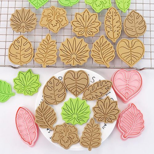 8 darabos műanyag süteménykiszúró és nyomda – Trópusi levelek