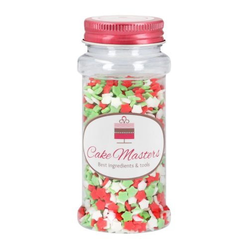 Cake-Masters szórócukor, cukorgyöngy – Fehér, piros és zöld csillag 50g