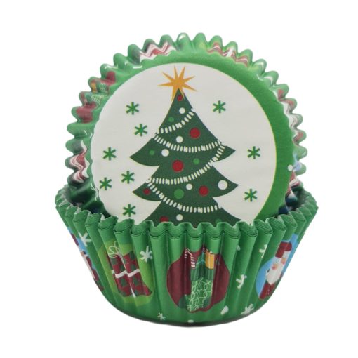100 darabos muffin papír – Karácsonyi minta – Karácsonyfa zöld