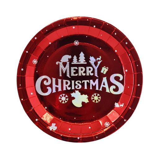 6 darabos papír tányér – Karácsonyi minta – Merry Christmas felirattal