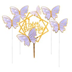 Happy Birthday torta dekoráció – Pillangók – Lila