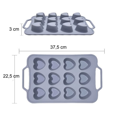 Szilikon sütőforma, fém merevítéssel – Szív alakú muffin forma  
