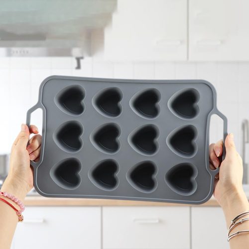 Szilikon sütőforma, fém merevítéssel – Szív alakú muffin forma  