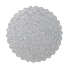   Ezüst színű kör alakú fodros karton tortaalátét – Csillogó – 25 cm