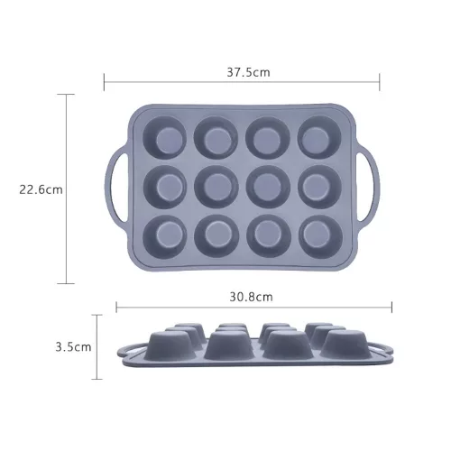 Szilikon sütőforma fém merevítéssel – 12 részes muffin forma