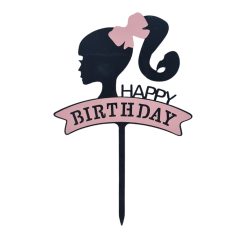   Sziluett torta dekoráció, torta beszúró – Happy Birthday – Copfos lány