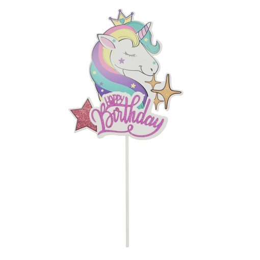 Torta dekoráció, torta beszúró – Happy Birthday – Unikornis