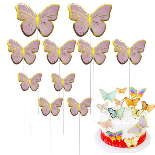 10 darabos torta dekoráció, torta beszúró – Pillangó – Rózsaszín