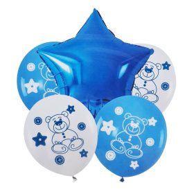   5 darabos latex és fólia lufi szett – Kék – Csillag és maci