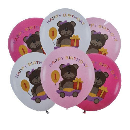 6 darabos latex lufi szett - Első születésnap - Maci – Rózsaszín